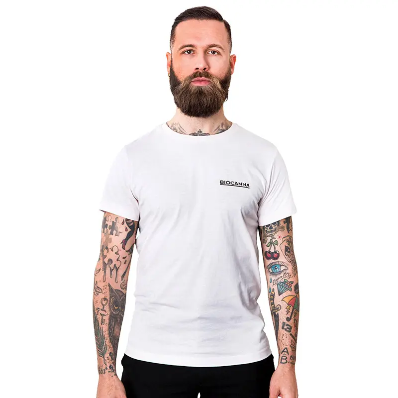 T-shirt crème met BIOCANNA logo - Mannen